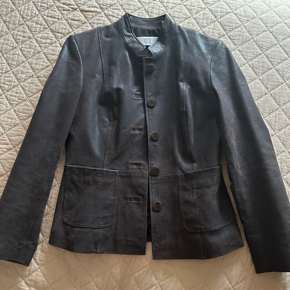 DKNY City Size 4 Distressed Leather Jacket